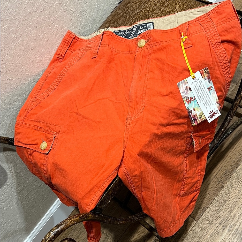 Brand New Wear First Vintage Look Burnt Orange Men's 100% Cotton Cargo Shorts!